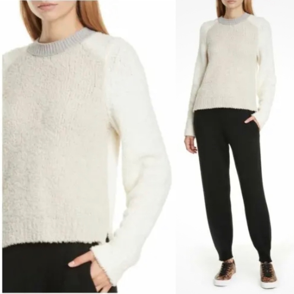 Rag & Bone Knit Davis Color Block Crew Wool Teddy Sweater XS Ivory Gray Tan - Picture 16 of 16